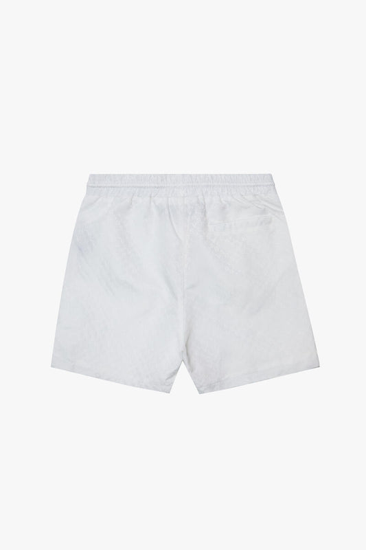 "SIGNATURE SCRIPT" WHITE NYLON SHORTS