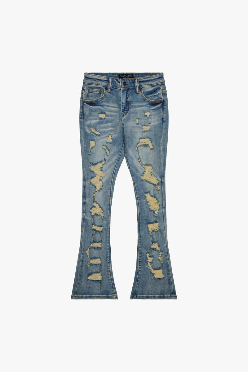 VALABASAS "BREACH' BLUE VINTAGE STACKED FLARE DENIM