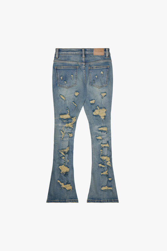 VALABASAS "BREACH' BLUE VINTAGE STACKED FLARE DENIM