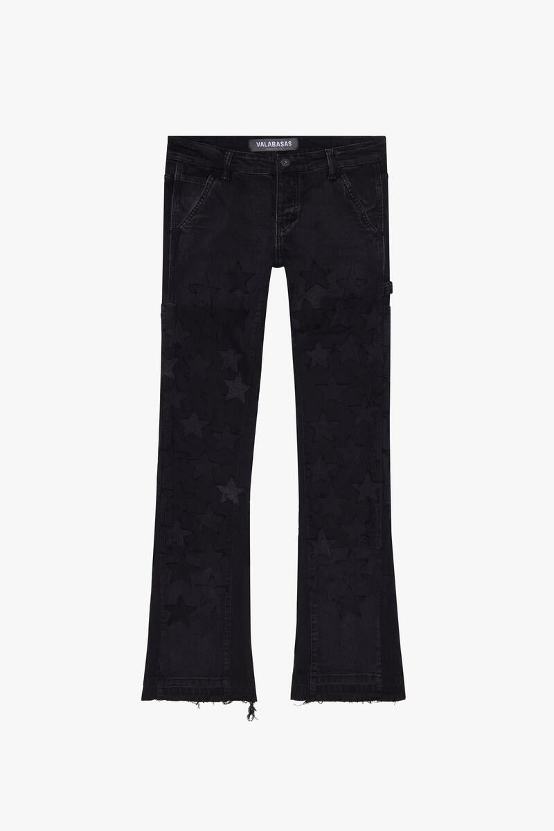 VALABASAS  "V-STARS” BLACK STACKED FLARE JEAN