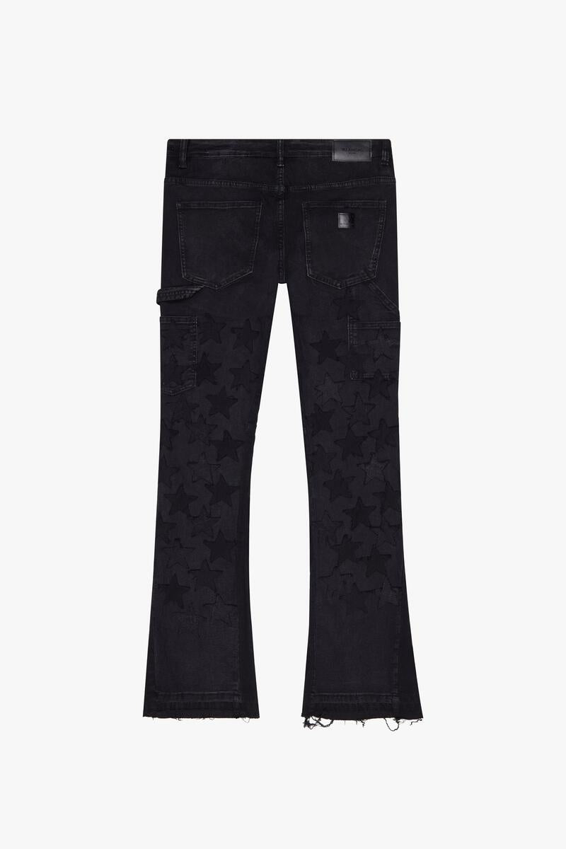 VALABASAS  "V-STARS” BLACK STACKED FLARE JEAN