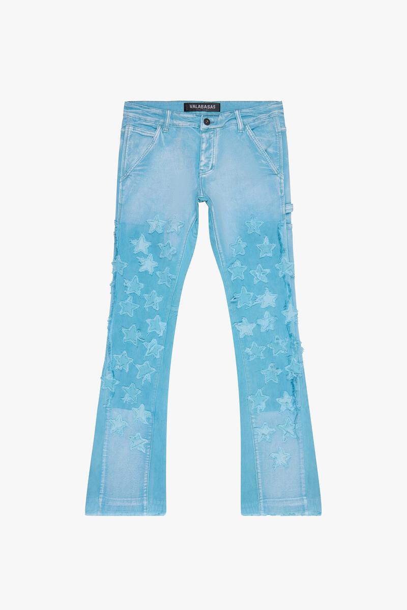 VALABASAS  "V-STARS” BLUE WASH STACKED FLARE JEAN