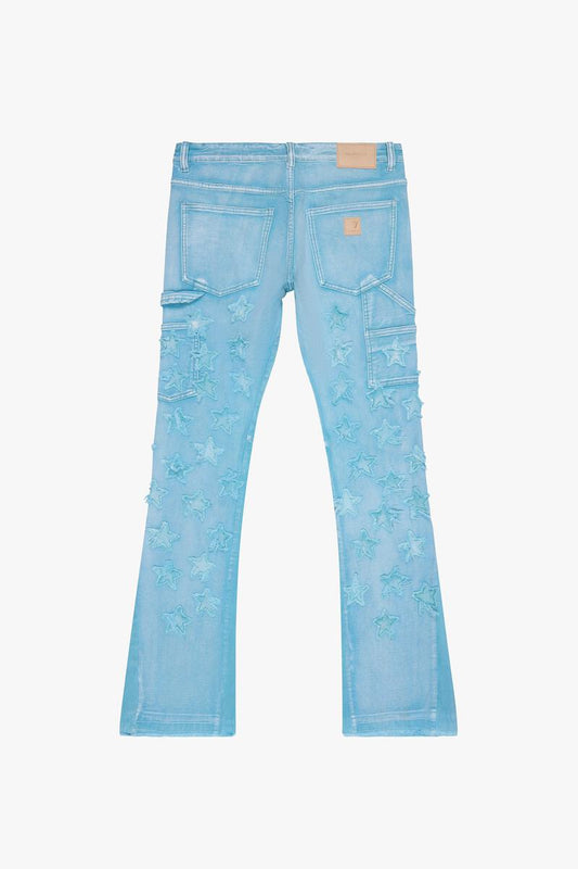 VALABASAS  "V-STARS” BLUE WASH STACKED FLARE JEAN