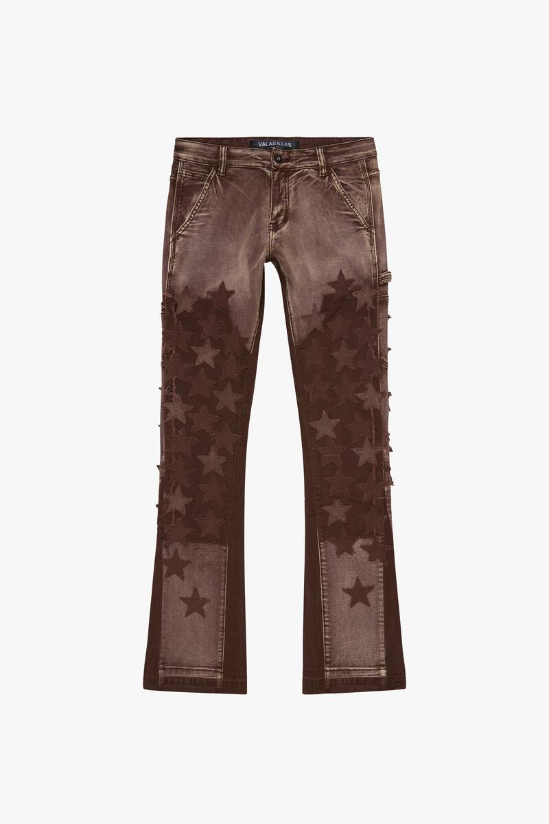 VALABASAS "V-STARS” BROWN WASH STACKED FLARE JEAN