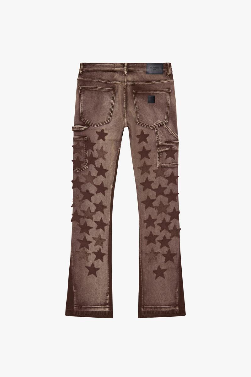 VALABASAS "V-STARS” BROWN WASH STACKED FLARE JEAN