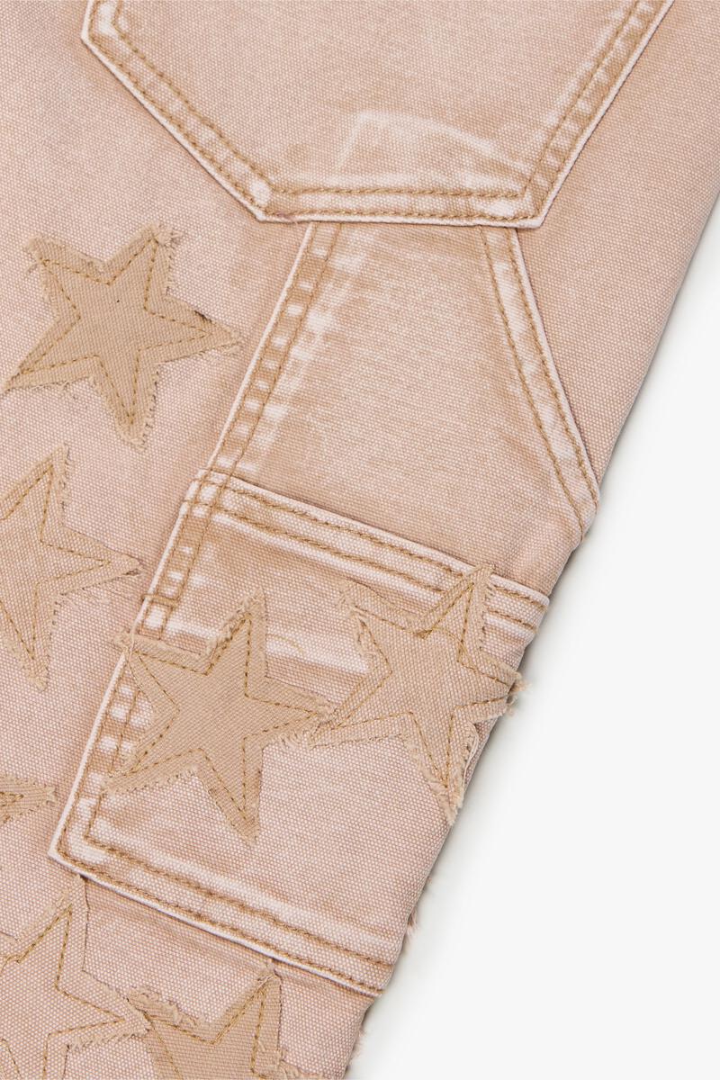 VALABASAS "V-STARS” LIGHT BROWN WASH/KHAKI STACKED FLARE JEAN