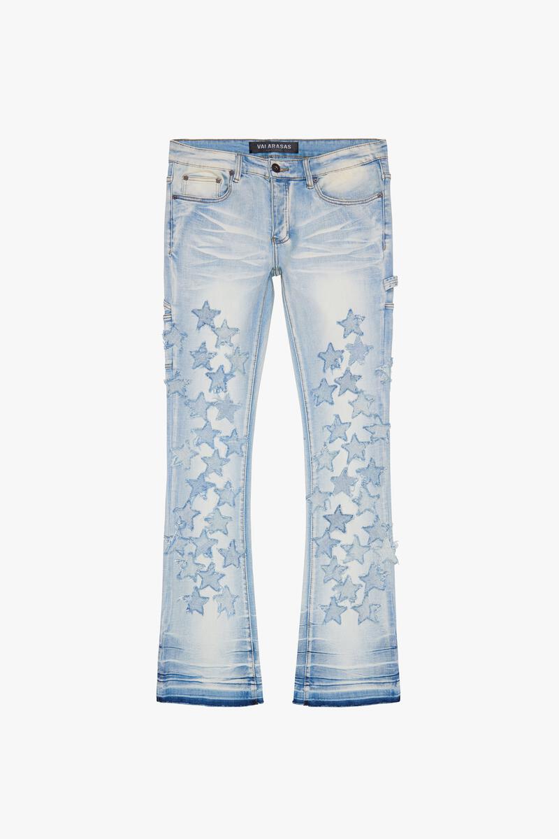 VALABASAS  "V-STARS” LT BLUE WASH STACKED FLARE JEAN