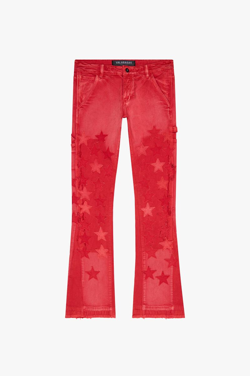 VALABASAS  "V-STARS” RED WASH STACKED FLARE JEAN