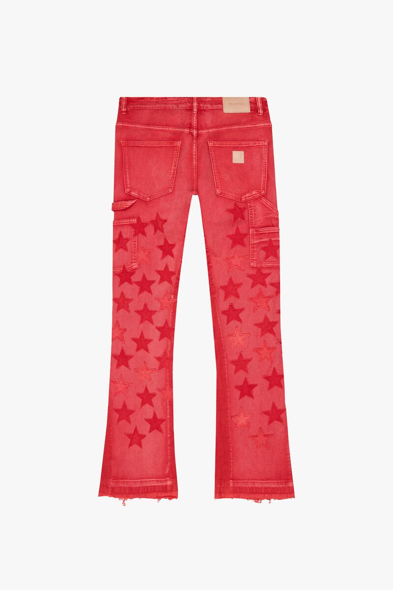 VALABASAS  "V-STARS” RED WASH STACKED FLARE JEAN