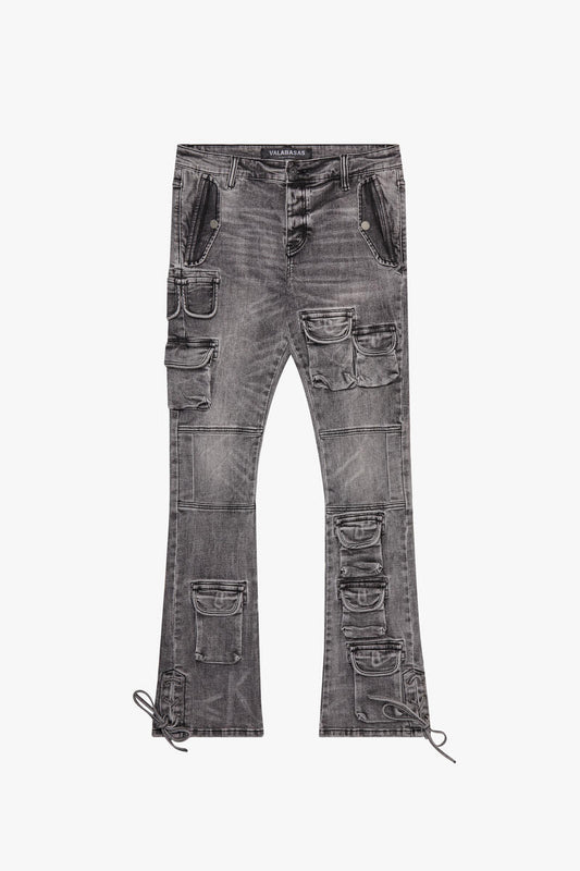 VALABASAS "NAVIGATOR" GREY STACKED FLARE JEANS