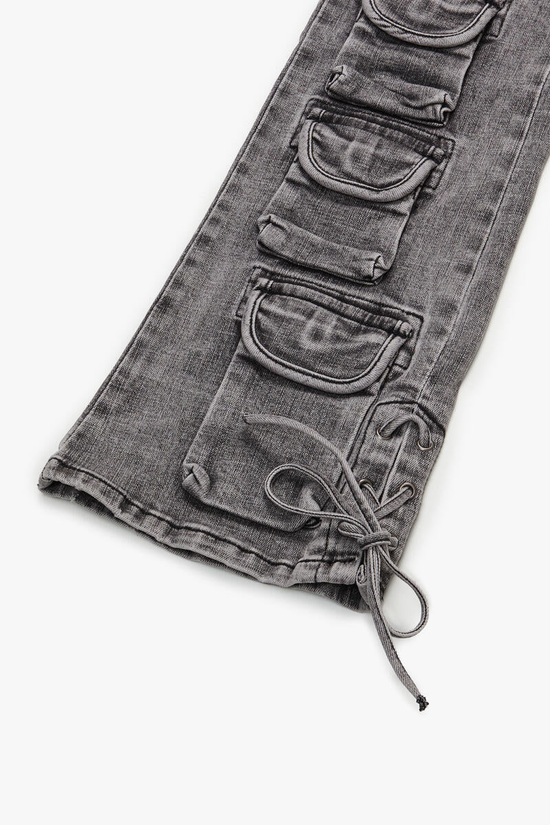 VALABASAS "NAVIGATOR" GREY STACKED FLARE JEANS