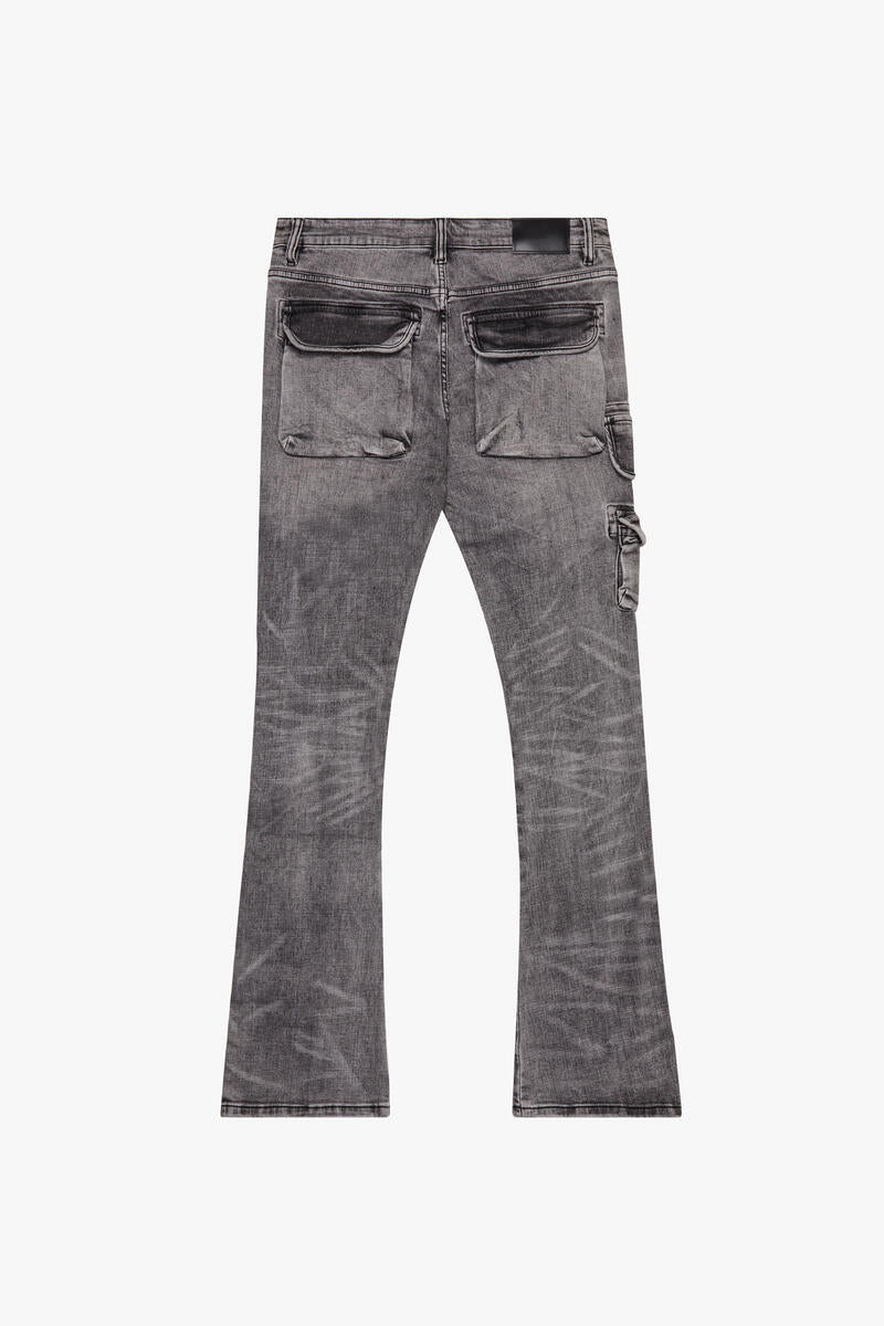 VALABASAS "NAVIGATOR" GREY STACKED FLARE JEANS