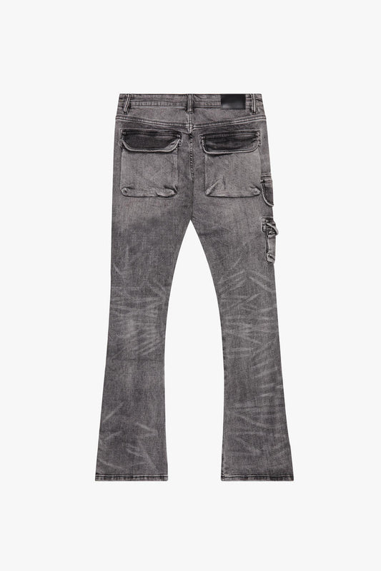 VALABASAS "NAVIGATOR" GREY STACKED FLARE JEANS