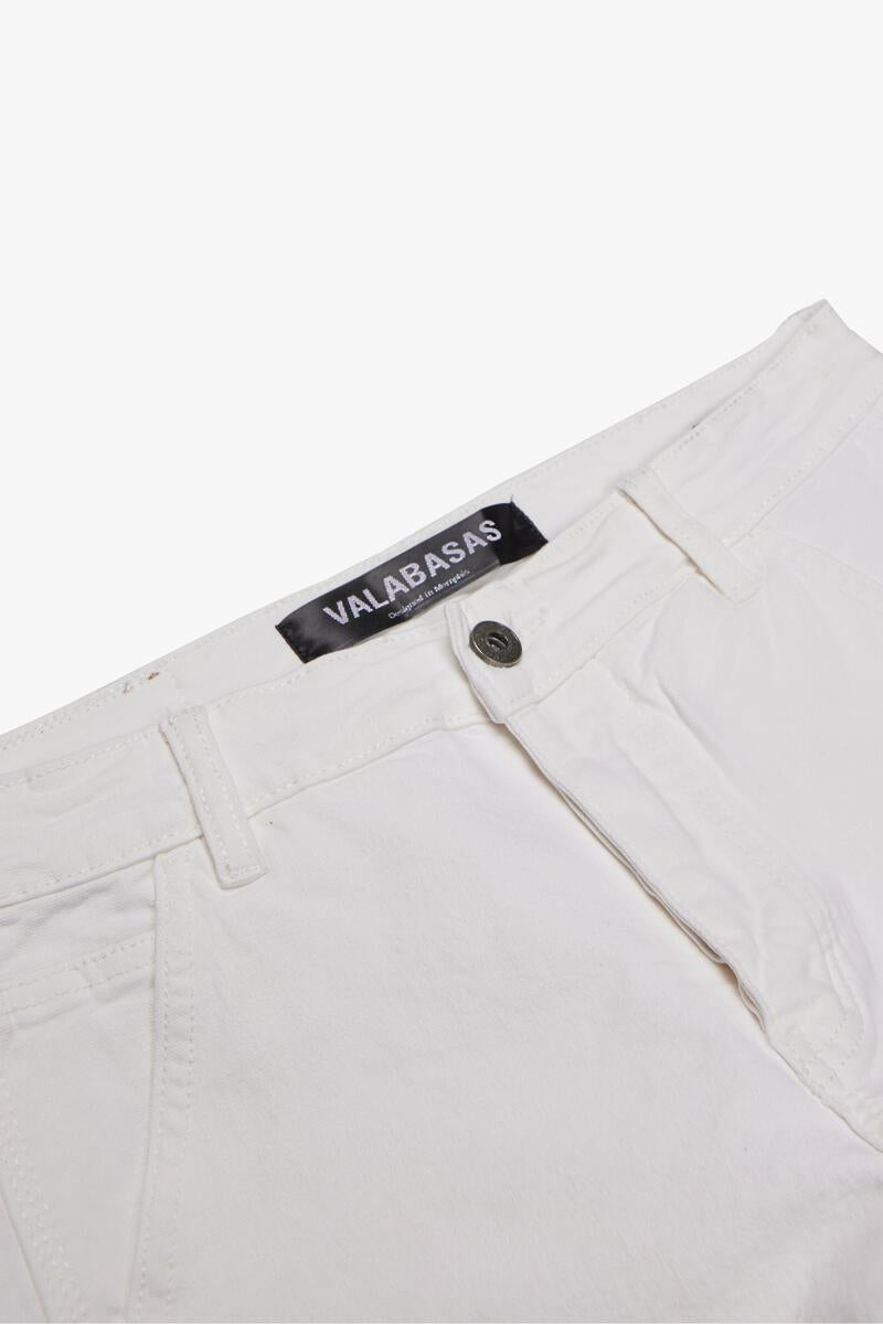 VALABASAS "V-STARS” WHITE STACKED FLARE JEAN