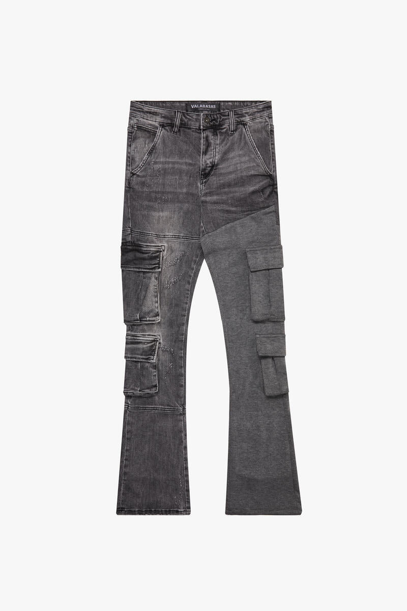 VALABASAS "YINGYANG" GREY STACKED FLARE JEANS