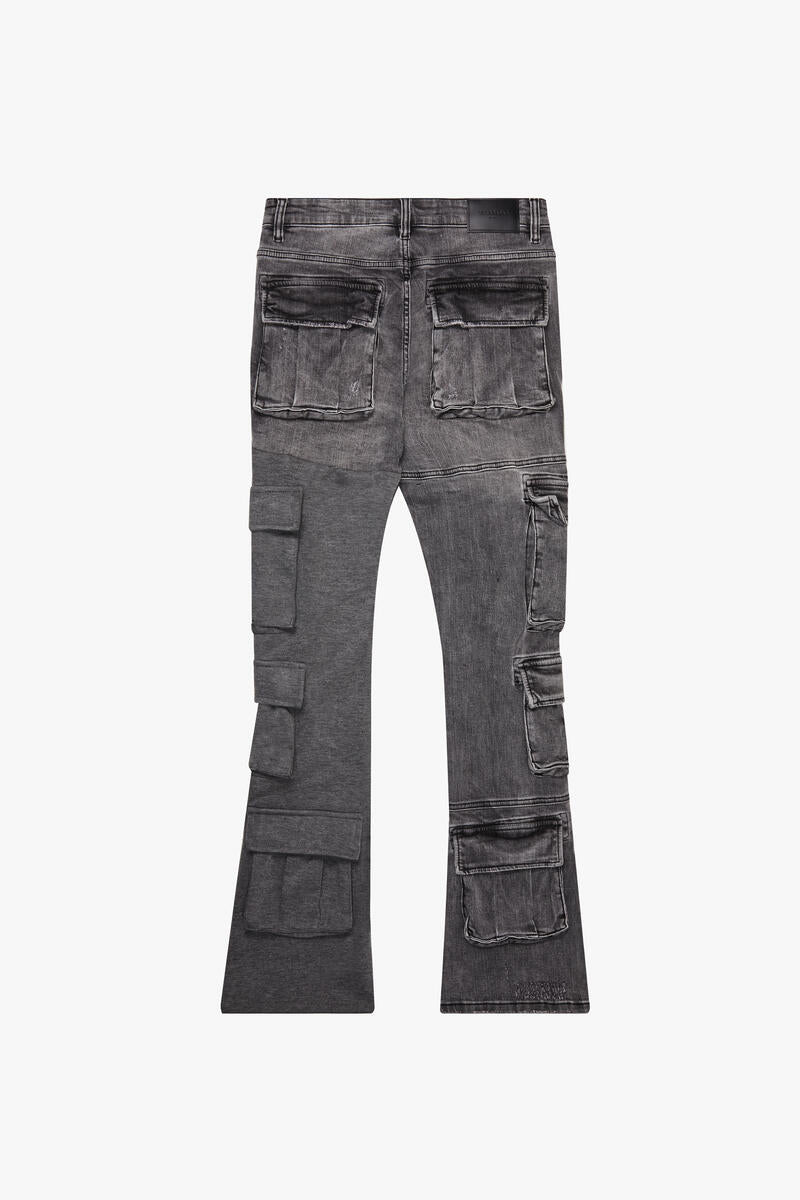 VALABASAS "YINGYANG" GREY STACKED FLARE JEANS