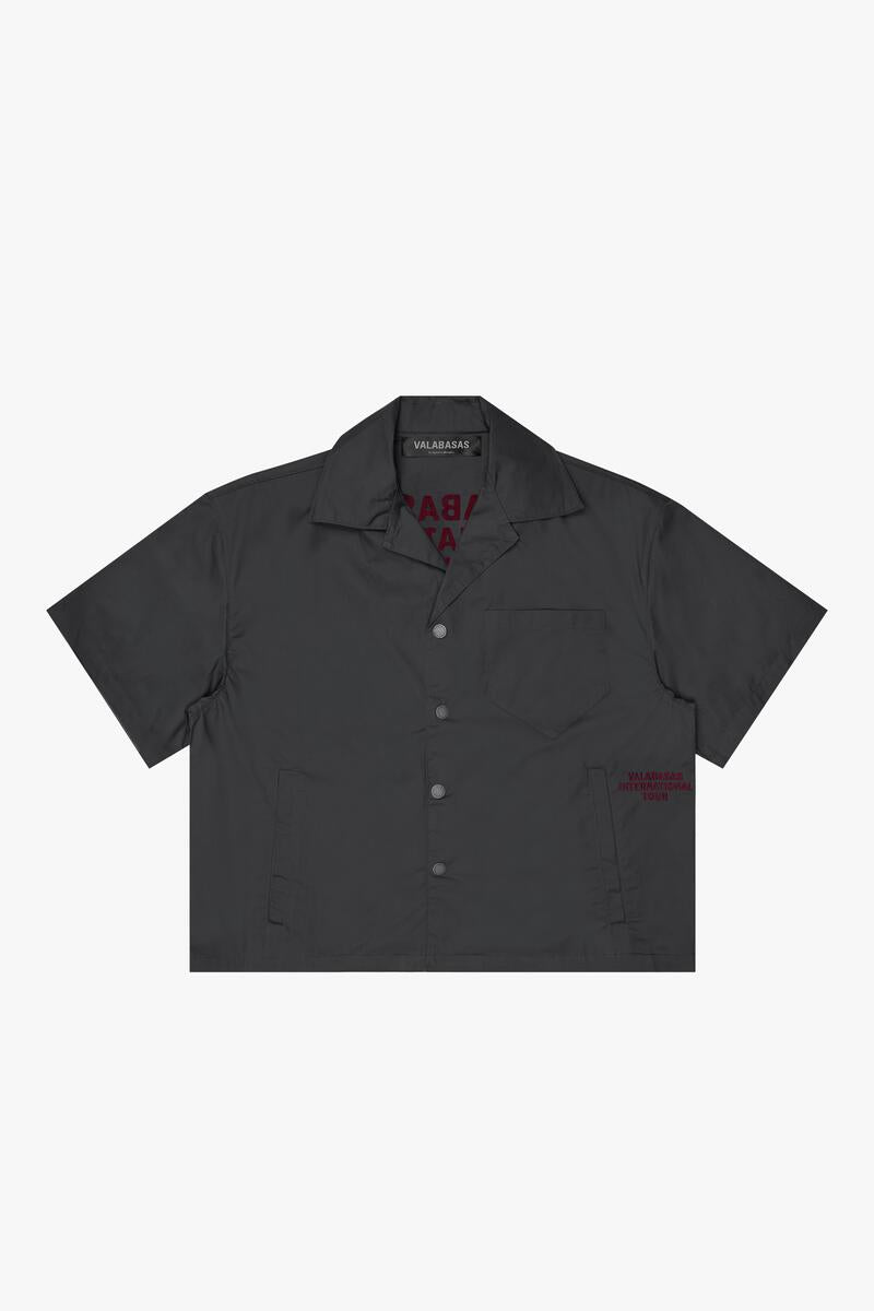 "TOUR" DARK GREEN/ GREY CROP BUTTON DOWN