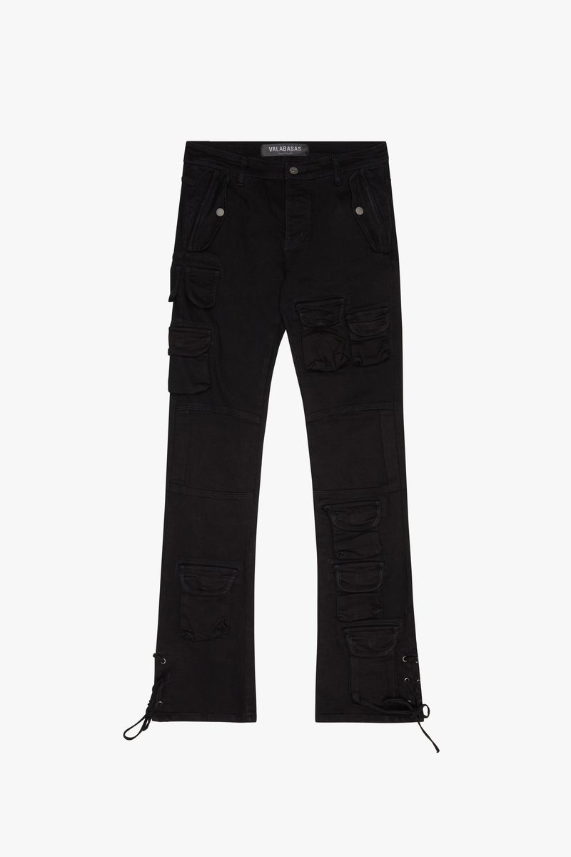 VALABASAS "NAVIGATOR" BLACK STACKED FLARE JEANS