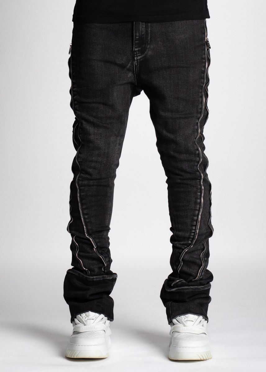 GUAPI IRON GREY STACKED ZIPPER DENIM