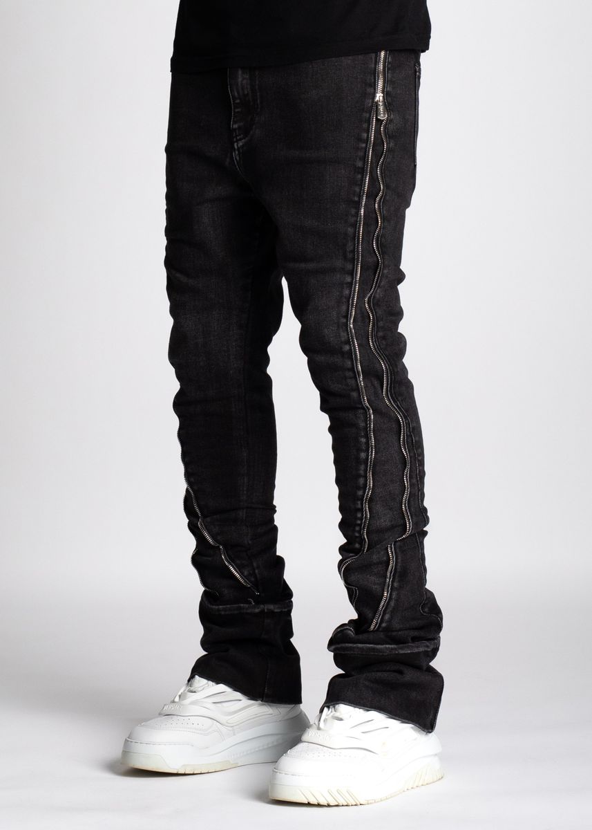 GUAPI IRON GREY STACKED ZIPPER DENIM