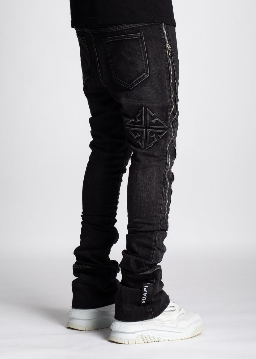 GUAPI IRON GREY STACKED ZIPPER DENIM