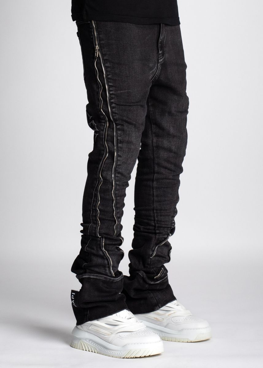 GUAPI IRON GREY STACKED ZIPPER DENIM