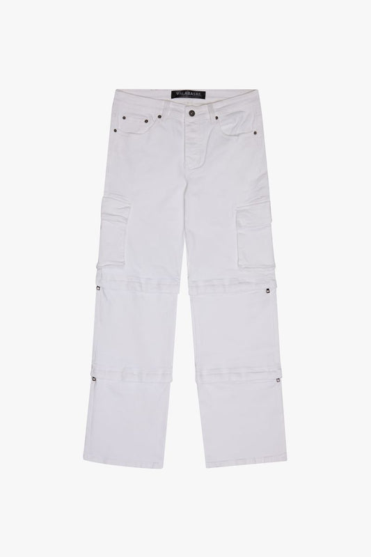 VALABASAS "BLOCK STITCH" WHITE BAGGY JEANS