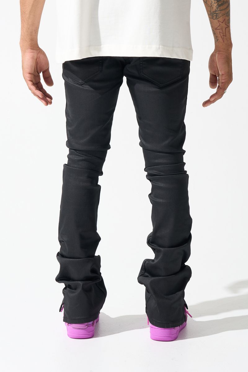 SERENEDE "CAVIAR" WAX STACKED JEANS