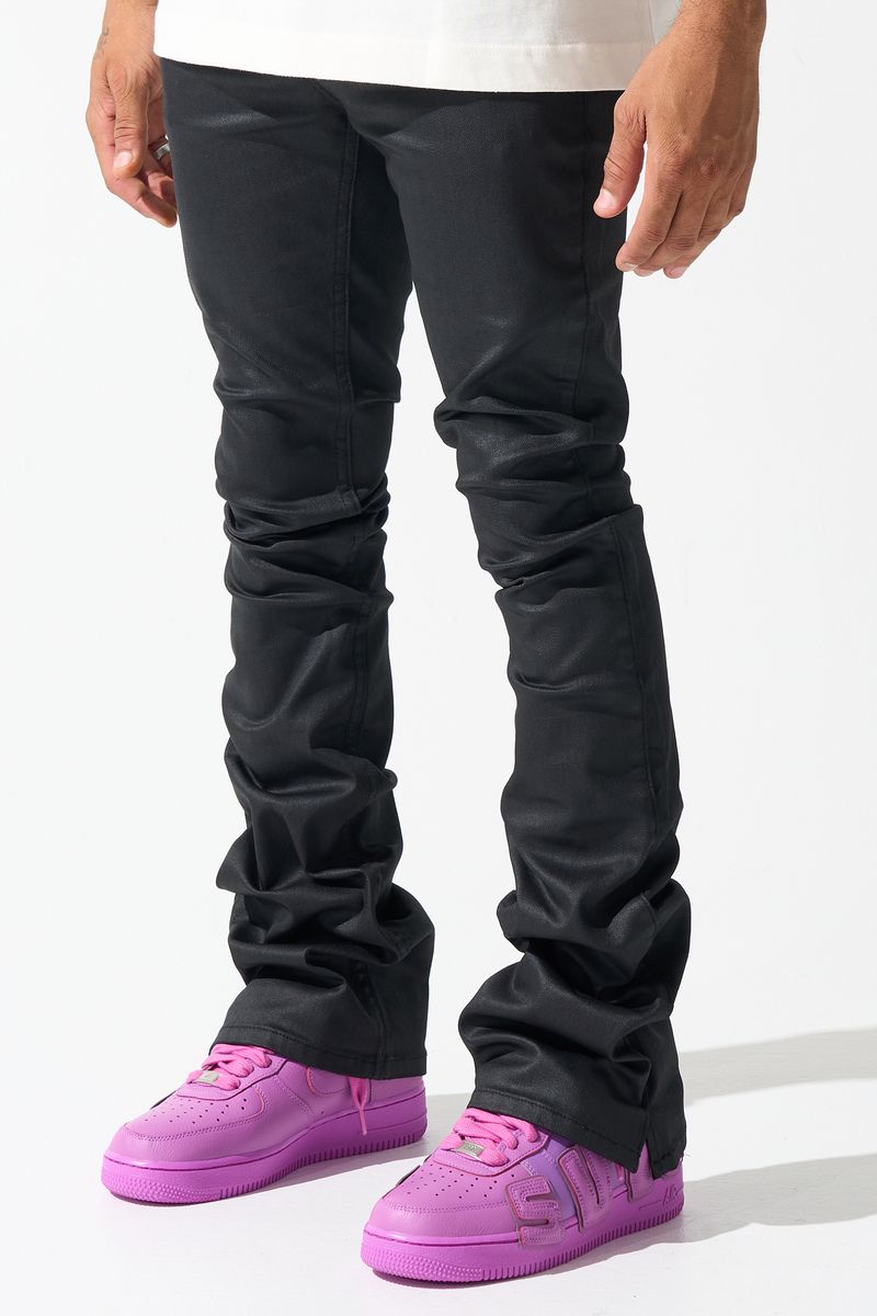 SERENEDE "CAVIAR" WAX STACKED JEANS