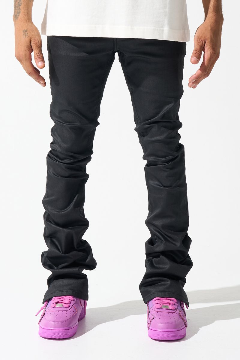 SERENEDE "CAVIAR" WAX STACKED JEANS