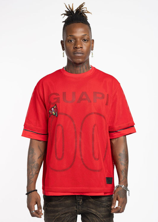 GUAPI CRIMSON RED MESH FOOTBALL TEE