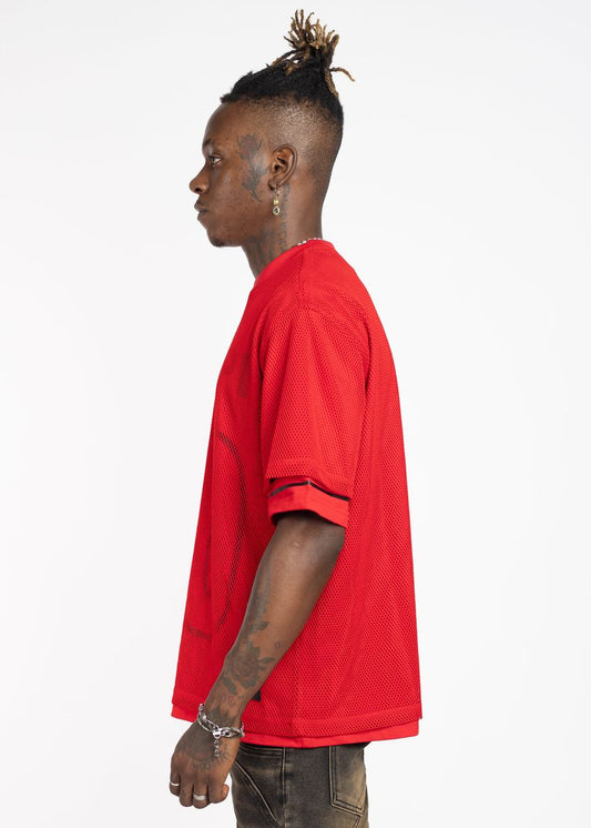 GUAPI CRIMSON RED MESH FOOTBALL TEE