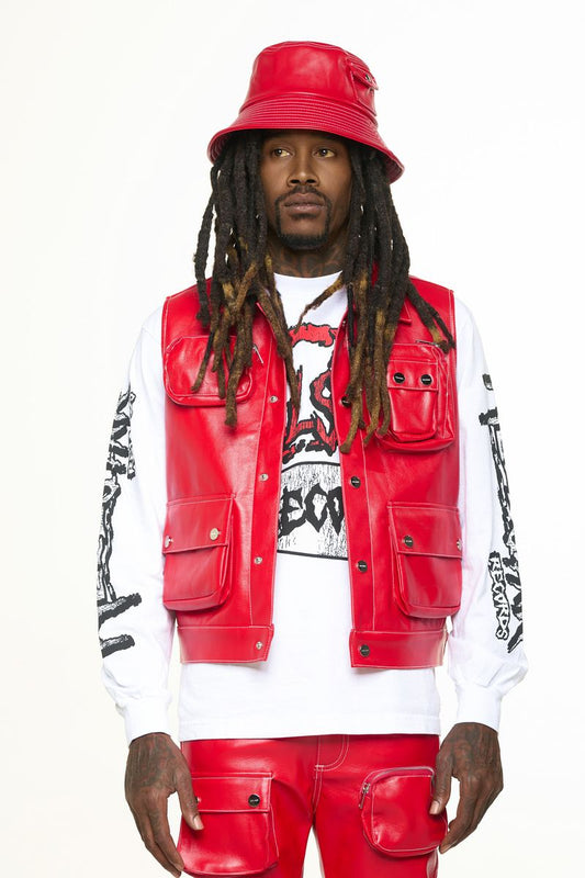 "FLOAT ON" RED CARGO LEATHER VEST