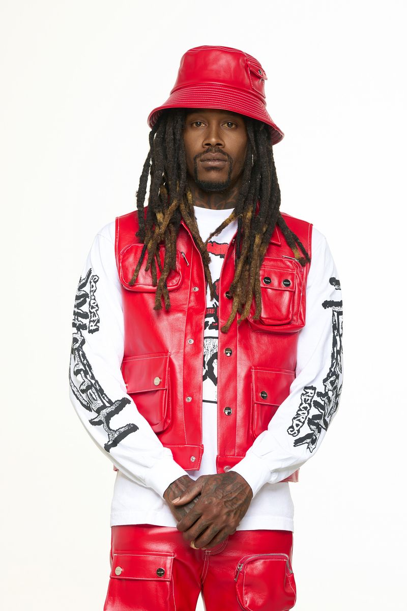 "FLOAT ON" RED CARGO LEATHER VEST