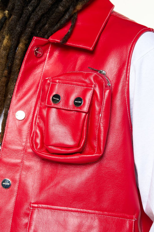 "FLOAT ON" RED CARGO LEATHER VEST