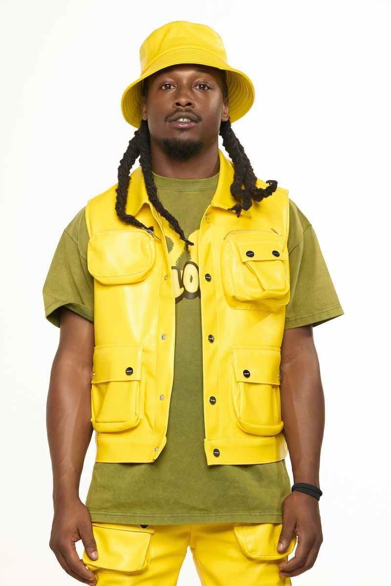 "FLOAT ON" YELLOW CARGO LEATHER VEST