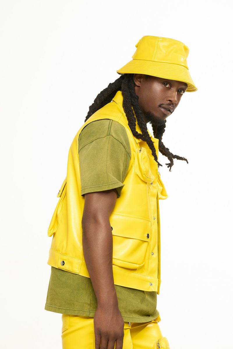 "FLOAT ON" YELLOW CARGO LEATHER VEST