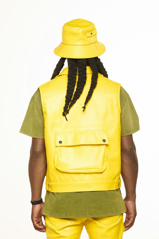 "FLOAT ON" YELLOW CARGO LEATHER VEST