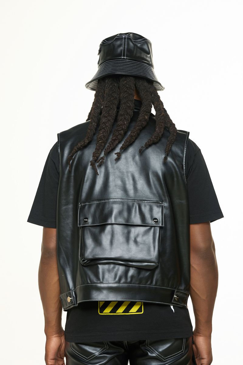 "FLOAT ON" BLACK CARGO LEATHER VEST