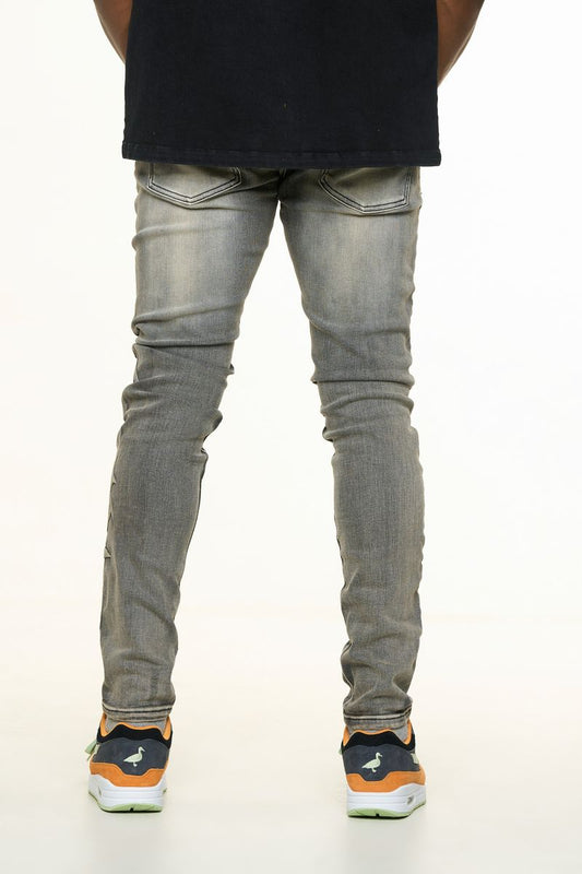 "LOVE IS PAIN" EMBOSSED SKINNY DENIM (GREY)