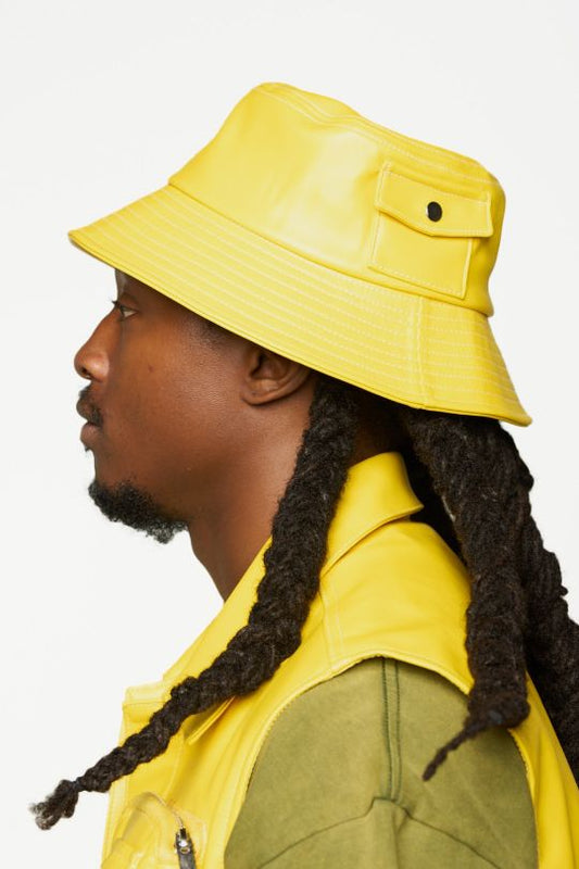 "FLOAT ON" YELLOW CARGO LEATHER BUCKET HAT