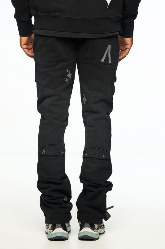 "LONELY WORLD" BLACK STACK JOGGERS