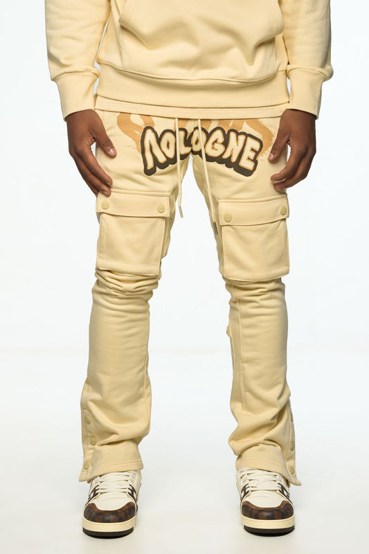 "LEAVE ME AOLOGNE" CREAM STACK JOGGERS