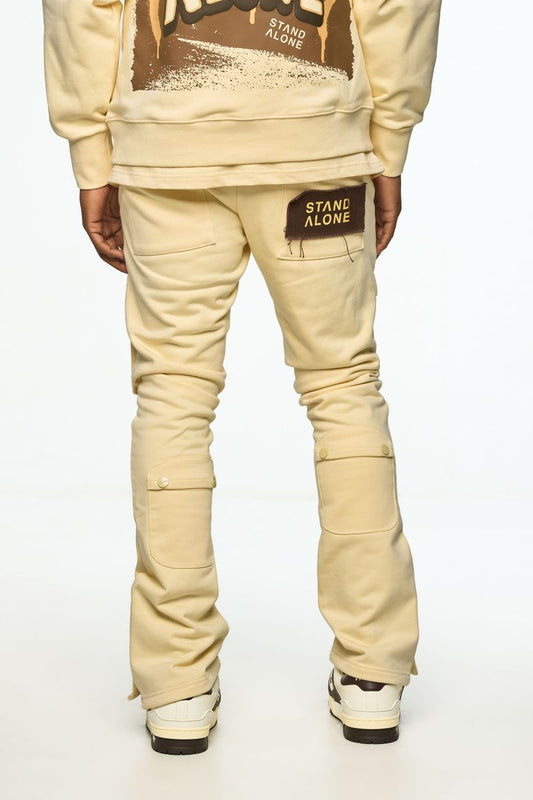 "LEAVE ME AOLOGNE" CREAM STACK JOGGERS