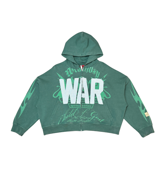 WRATHBOY "WAR ZIP" CROPPED GREEN HOODIE