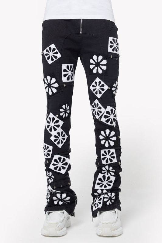 GUAPI OBSIDIAN BLACK FLOWERS DENIM