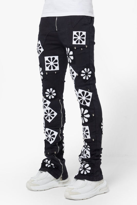 GUAPI OBSIDIAN BLACK FLOWERS DENIM