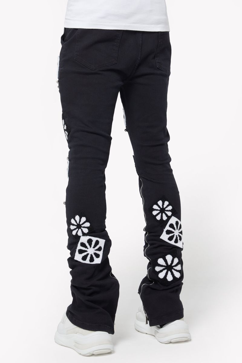 GUAPI OBSIDIAN BLACK FLOWERS DENIM