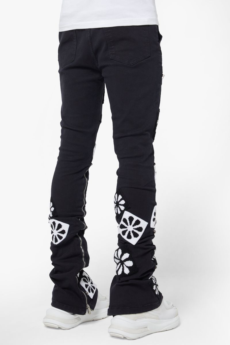 GUAPI OBSIDIAN BLACK FLOWERS DENIM