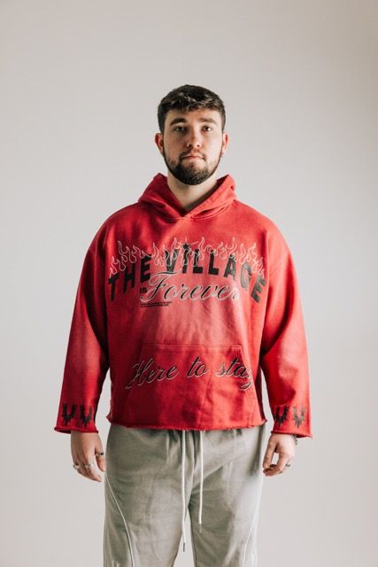 VILLAGE "HERE TO STAY" RED CROPPED HOODIE